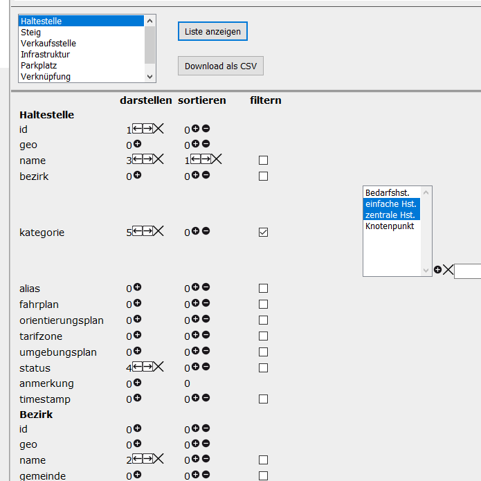 Listeneditor: Auswahl